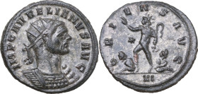 Aurelian (270-275). BI Antoninianus, Siscia mint. Obv. IMP C AVRELIANVS AVG. Radiate and cuirassed bust right. Rev. ORIENS AVG. Sol walking left betwe...