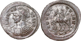 Probus (276-282). BI Antoninianus. Rome mint, 278 AD. Obv. IMP PROBVS AVG. Radiate, helmeted and cuirassed bust left, holding spear over shoulder and ...