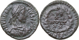 Theodosius I (379-395). AE 15mm, Siscia mint, 378-383. Obv. DN THEODOSIVS P F AVG. Diademed, draped and cuirassed bust right. Rev. VOT/V/MVLT/XX, with...