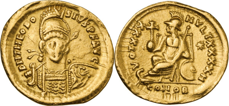 Theodosius II (402-450). AV Solidus. Constantinople mint, c. 430-440 AD. Obv. DN...