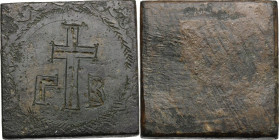 AE Square-shaped commercial weight for 2 ounce, 4-6 century AD. Obv. Cross on base flanked by Greek letters, within wreath. Bendall, Weights, 71. AE. ...