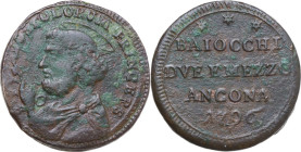 Ancona. Pio VI (1775-1799), Giovanni Angelo Braschi. Sampietrino da due baiocchi e mezzo 1796. CNI 4; M. 145; Berm. 3003. AE. 16.54 g. 29 mm. Ossidazi...