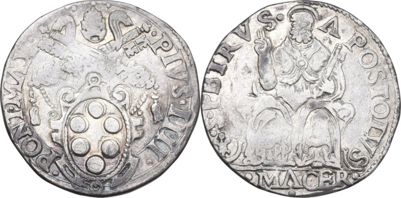 Macerata. Pio IV (1559-1565). Testone. CNI 4. M. 76. Berm. 1080. AG. 8.34 g. 28 ...