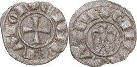 Messina. Enrico VI di Svevia (1191-1196) con la moglie Costanza d'Altavilla. Denaro 1194-1196. Sp. 27/28; Travaini 1993 4; D'Andrea 37. MI. 0.73 g. 16...