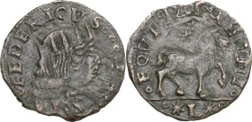 Napoli. Federico III d'Aragona (1496-1501). Cavallo. D/ Busto del re coronato con lunghi capelli volto a destra. R/ Cavallo gradiente a destra; sopra,...