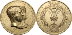Napoli. Francesco I (1825-1830). Medaglia 1825 per la salita al trono. D'Auria 144. Metallo dorato. 119.8 g. 61 mm. Minimi colpetti. qFDC.