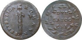 Roma. Repubblica Romana (1798-1799). Due baiocchi. Bruni 5. AE. 16.73 g. 36 mm. Buon esemplare anche se di conio debole. SPL.