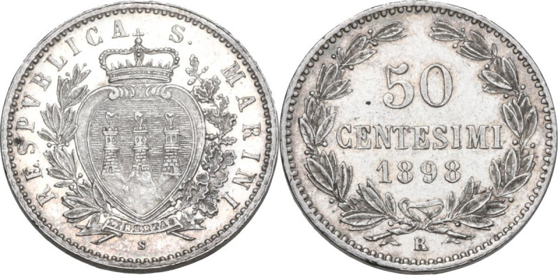 San Marino. Vecchia Monetazione (1864-1938). 50 centesimi 1898. Pag.369. AG. 2.5...