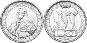 San Marino. Vecchia Monetazione (1864-1938). 20 lire 1931. Pag. (decimali) 342. AG. 15.01 g. 36 mm. NC. qSPL.