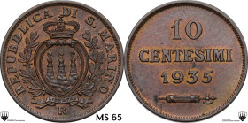 San Marino. Seconda monetazione (1931-1938). 10 Centesimi 1935. Pag. (decimali) 373. AE. 5.4 g. 22.5 mm. FDC. Encapsulated by Classical Coin Grading M...