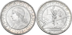 San Marino. Vecchia monetazione (1864-1938). 5 lire 1938. Pag. 364. Mont. 11. AG. FDC.