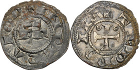 Tortona. Comune (1248-1322). Grosso minore. D/ Le lettere F R (Federicus Rex). R/ Croce patente con anellini nei quarti alti. CNI 6; MIR (Piem. Sard. ...