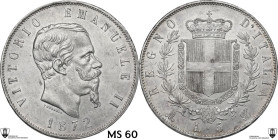 Vittorio Emanuele II (1861-1878). 5 Lire 1872 Milano. Pag. (decimali) 494. AG. 25.1 g. 37 mm. qFDC. Encapsulated by Classical Coin Grading MS 60.