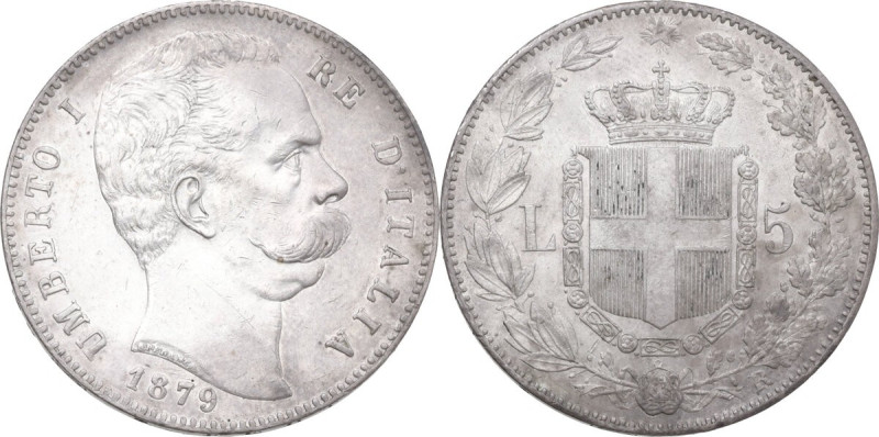 Umberto I (1878-1900). 5 lire 1879. Pag. (decimali) 590; MIR (Savoia) 1100a. AR....