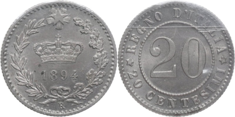 Regno di Italia. Umberto I (1878-1900). 20 centesimi 1894 Roma. Pag. (decimali) ...