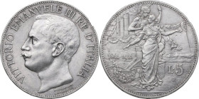 Vittorio Emanuele III (1900-1943). 5 lire 1911. Pag. (decimali) 707; MIR (Savoia) 1135. AG. 25.03 g. 37 mm. R. SPL/SPL+.