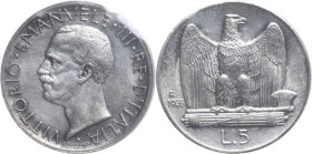 Regno di Italia. Vittorio Emanuele III (1900-1943). 5 lire 1928, 2 rosette. Pag. (decimali) 711. AG. RR. Periziata Cavaliere. qFDC.