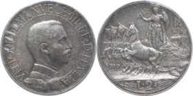 Regno di Italia. Vittorio Emanuele III (1900-1943). 2 lire 'quadriga veloce' 1910 Roma. Pag. (decimali) 733. AG. R. Periziata Cavaliere. qSPL/SPL.
