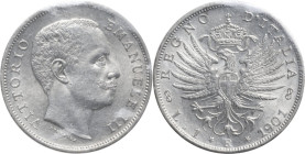 Regno di Italia. Vittorio Emanuele III (1900-1943). 1 lira 1901. Pag. (decimali) 763. AG. Periziata Cavaliere. SPL/FDC.