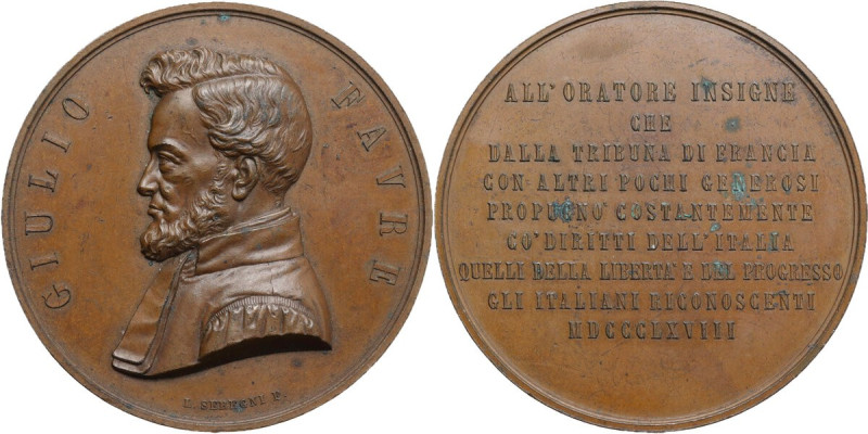Jules Favre (1809-1880), politico francese. Medaglia celebrativa 1868. AE. 68 g....