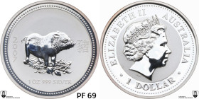 Australia. Elizabeth II (1952-2022). Dollar 2007, Lunar Series, Year of the Pig. KM 1883. AG. 31.36 g. 40 mm. PROOF. Encapsulated by Classical Coin Gr...