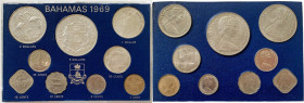 Bahamas. Mint set 1969: 5 dollars, 2 dollars, 1 dollar, 50 cents, 25 cents, 15 cents, 10 cents, 5 cents, 1 cent. UNC.