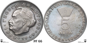 Bulgaria. People's Republic (1946-1990). AR 5 leva 1964. KM 70. AR. 16.68 g. 30 mm. Encapsulated by Classical Coin Grading PF 66.