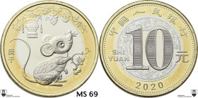 China. 10 Yuan 2020, Year of the Rat. Encapsulated by Classical Coin Grading MS 69 Prooflike.