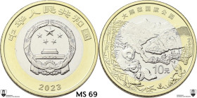 China. 10 Yuan 2023, Giant Panda National Park. Encapsulated by Classical Coin Grading MS 69 Prooflike.