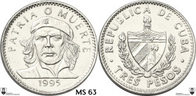 Cuba. 3 Pesos 1995, Che Guevara 'Patria o muerte'. Encapsulated by Classical Coin Grading MS 63 Prooflike.