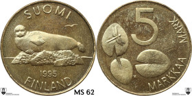 Finland. 5 Markkaa 1995 M. AE. 5.57 g. 24.5 mm. Encapsulated by Classical Coin Grading MS 62.