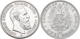 Germany. Prussia. Friedrich III (1888). AR 2 Mark, Berlin mint, 1888. Obv. Head of Friedrich right. Rev. Imperial eagle. AR. 11.12 g. 28 mm. VF.