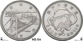 Japan. Shōwa (1926-1989). 500 Yen, year 63 (1988), Opening of the Seto Bridge. CU/NI. 13.09 g. 30 mm. Encapsulated by Classical Coin Grading MS 64.