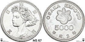 Japan. Heisei (1989-2019). 5'000 Yen, year 2 (1990), International Garden Exposition. AR. 15.04 g. 30 mm. Encapsulated by Classical Coin Grading MS 67...