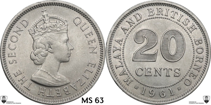 Seychelles. Elizabeth II (1952-1963). CU/NI 20 Cents 1961. KM 3. AR. 5.56 g. 24 ...
