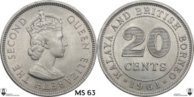 Seychelles. Elizabeth II (1952-1963). CU/NI 20 Cents 1961. KM 3. AR. 5.56 g. 24 mm. Encapsulated by Classical Coin Grading MS 63.