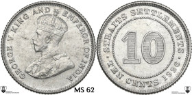 Straits Settlements. George V (1910-1936). AR 10 Cents 1926, London mint. KM 29b. AR. 2.7 g. 18 mm. Encapsulated by Classical Coin Grading MS 62.