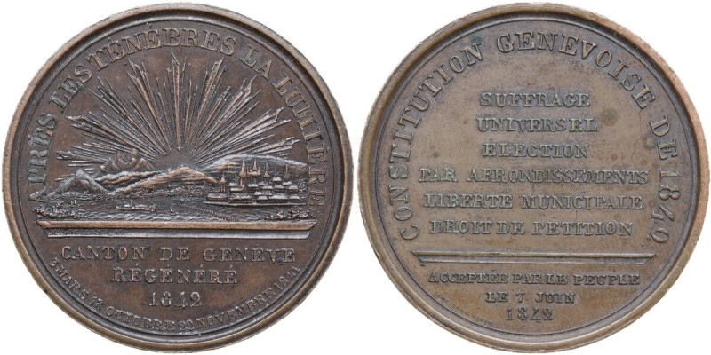 Switzerland. Commemorative medal 1842 for the Genevoise Constitution. AE. 35 mm....