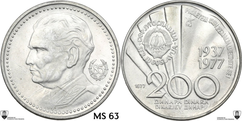 Yugoslavia. Josip Broz Tito. 200 Dinara 1977. KM 64. AG. 15.18 g. 32 mm. Encapsu...