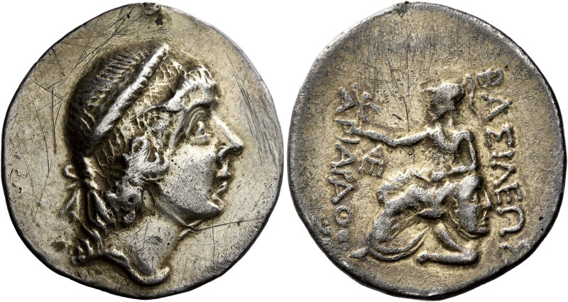 Tetradrachm, contemporary imitation circa 220-163, AR 33 mm, 14.56 g. Diademed h...