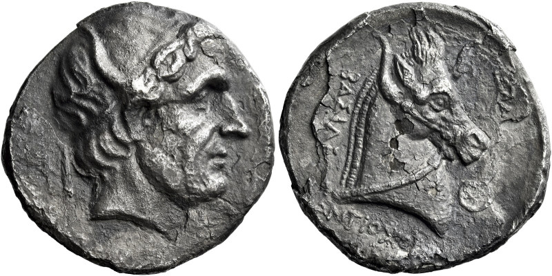 Tetradrachm, Sardes circa 281-268, AR 26 mm, 13.21 g. Diademed, horned head of S...