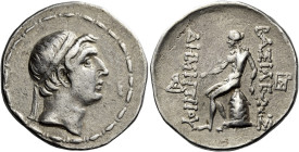 Tetradrachm, ”Antiochia on the Persian Gulf” mint circa 161-150, AR 30 mm, 16.67 g. Diademed head of Demetrius I r. Fillet border. Rev. BAΣΙΛΕΩΣ – ΔHM...