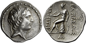 Tetradrachm, Susa circa 161-150, AR 28 mm, 16.92 g. Diademed head of Demetrius I r. Fillet border. Rev. BAΣΙΛΕΩΣ – ΔHMHTPIOY Apollo seated l. on ompha...