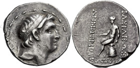 Tetradrachm, Ecbatana circa 161-150, AR 29 mm, 17.11 g. Diademed head of Demetrius I r. Fillet border. Rev. BAΣΙΛΕΩΣ – ΔHMHTPIOY – ΣΩTHPO[Σ] Apollo se...