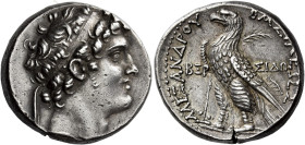 Tetradrachm, Sidon 151-150 (year 162), AR 25 mm, 14.18 g. Diademed head of Alexander I r. Dotted border. Rev. BAΣIΛEΩΣ – AΛEΞANΔΡOΥ Eagle, with closed...