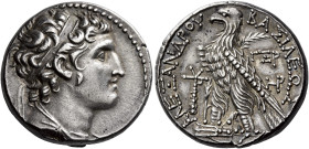 Tetradrachm, Tyre 150-149 (year 163), AR 26 mm, 14.29 g. Diademed head of Alexander I r. Dotted border. Rev. BAΣIΛEΩΣ – AΛEΞANΔΡOΥ Eagle, with closed ...