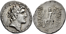 Tetradrachm, Antiochia 150-159, AR 30 mm, 16.82 g. Diademed head of Alexander I r. Fillet border. Rev. BAΣIΛEΩΣ – AΛEΞANΔPOY – ΘΕΟΠΑΤΟΡΟΣ – ΕΥΕΡΓΕΤΟΥ ...