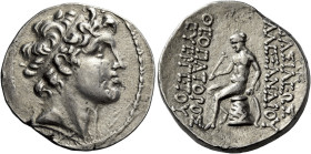 Tetradrachm, Ecbatana circa 150-147, AR 27 mm, 16.63 g. Diademed head of Alexander I r. Fillet border. Rev. BAΣΙΛΕΩ[Σ] – AΛEΞANΔPOY – ΘΕΟΠΑΤΟΡΟΣ – ΕΥΕ...