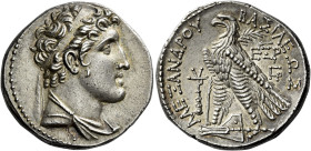 Tetradrachm, Tyre 148-147 (year 165), AR 27 mm, 14.19 g. Diademed head of Alexander I r. Dotted border. Rev. BAΣIΛEΩΣ – AΛEΞANΔΡOΥ Eagle, with closed ...