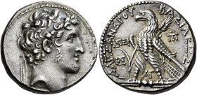 Tetradrachm, Ake-Ptolemaïs 147-146 (year 166), AR 27 mm, 13.73 g. Diademed head of Alexander I r. Dotted border. Rev. BAΣIΛEΩΣ – AΛEΞANΔΡOΥ Eagle, wit...